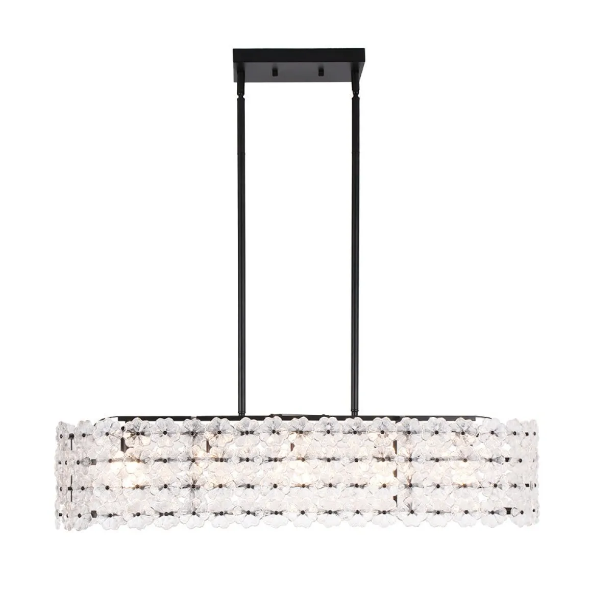 Bloom Art Deco Floral Glass Linear Cage Island Chandelier