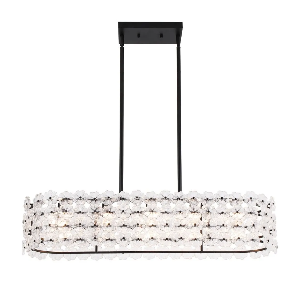 Bloom Art Deco Floral Glass Linear Cage Island Chandelier