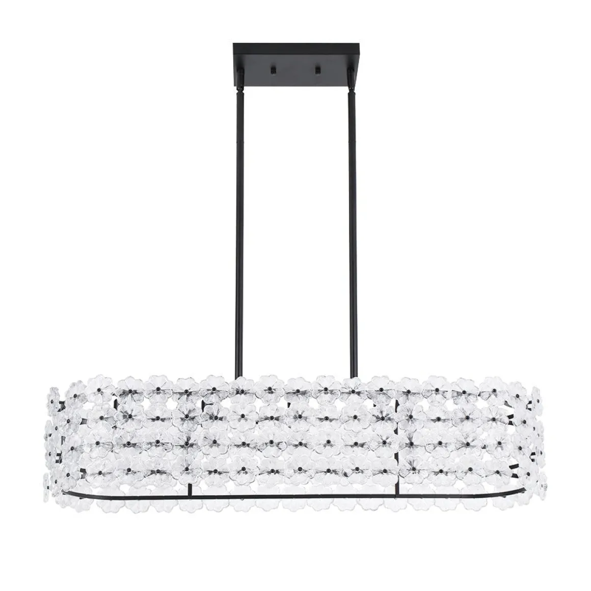 Bloom Art Deco Floral Glass Linear Cage Island Chandelier