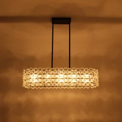 Bloom Art Deco Floral Glass Linear Cage Island Chandelier