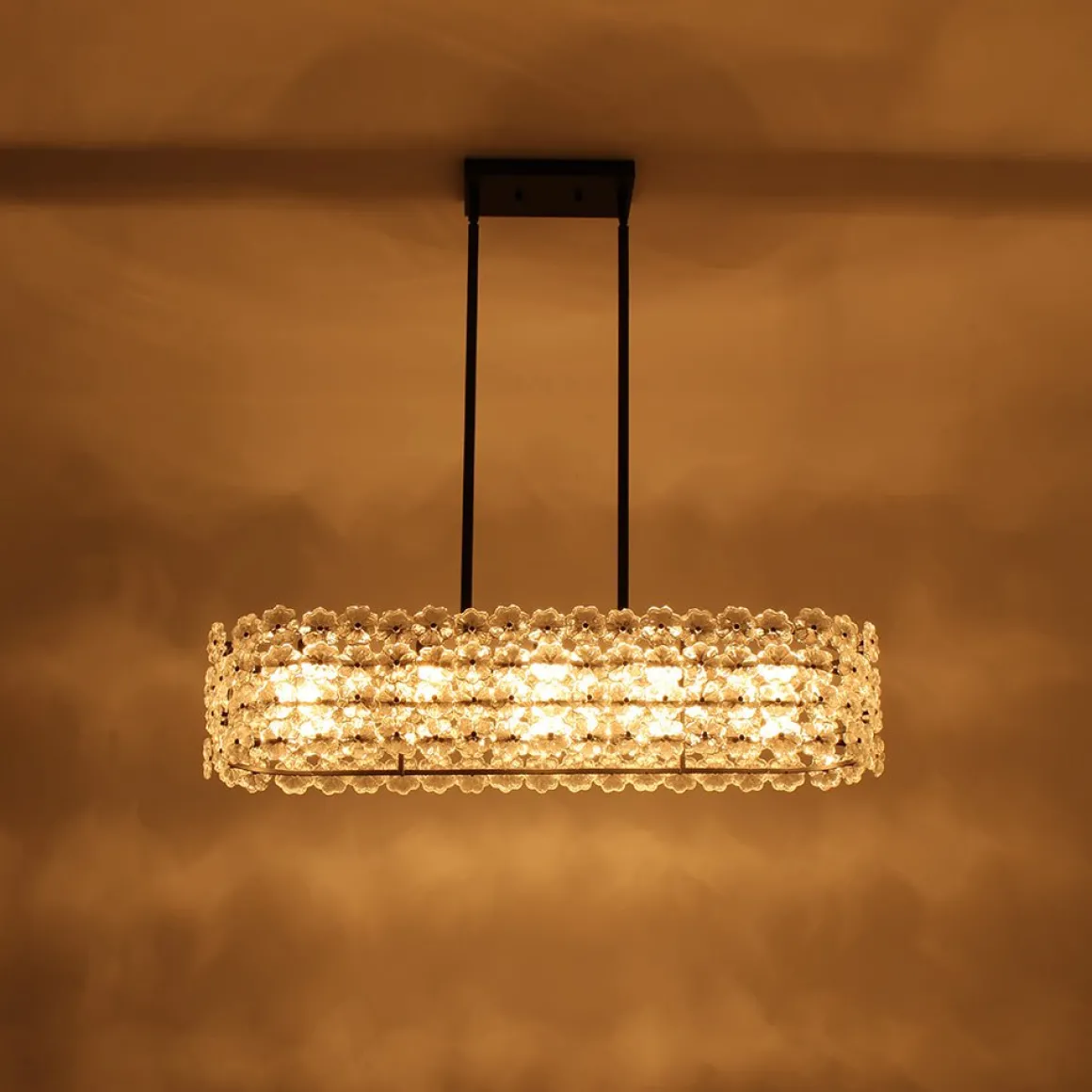 Bloom Art Deco Floral Glass Linear Cage Island Chandelier