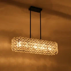 Bloom Art Deco Floral Glass Linear Cage Island Chandelier