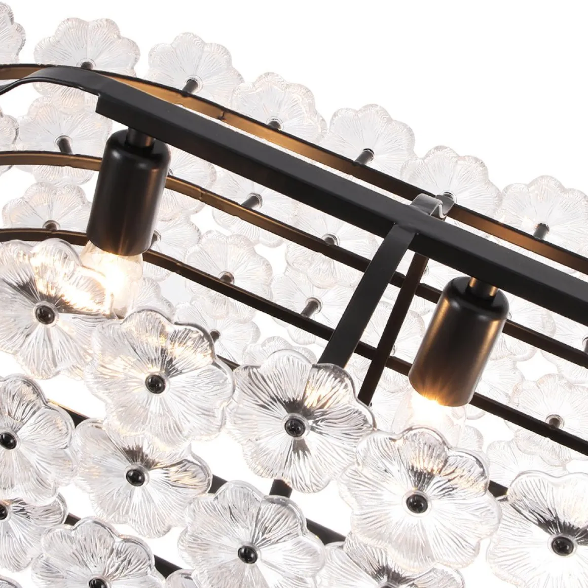 Bloom Art Deco Floral Glass Linear Cage Island Chandelier