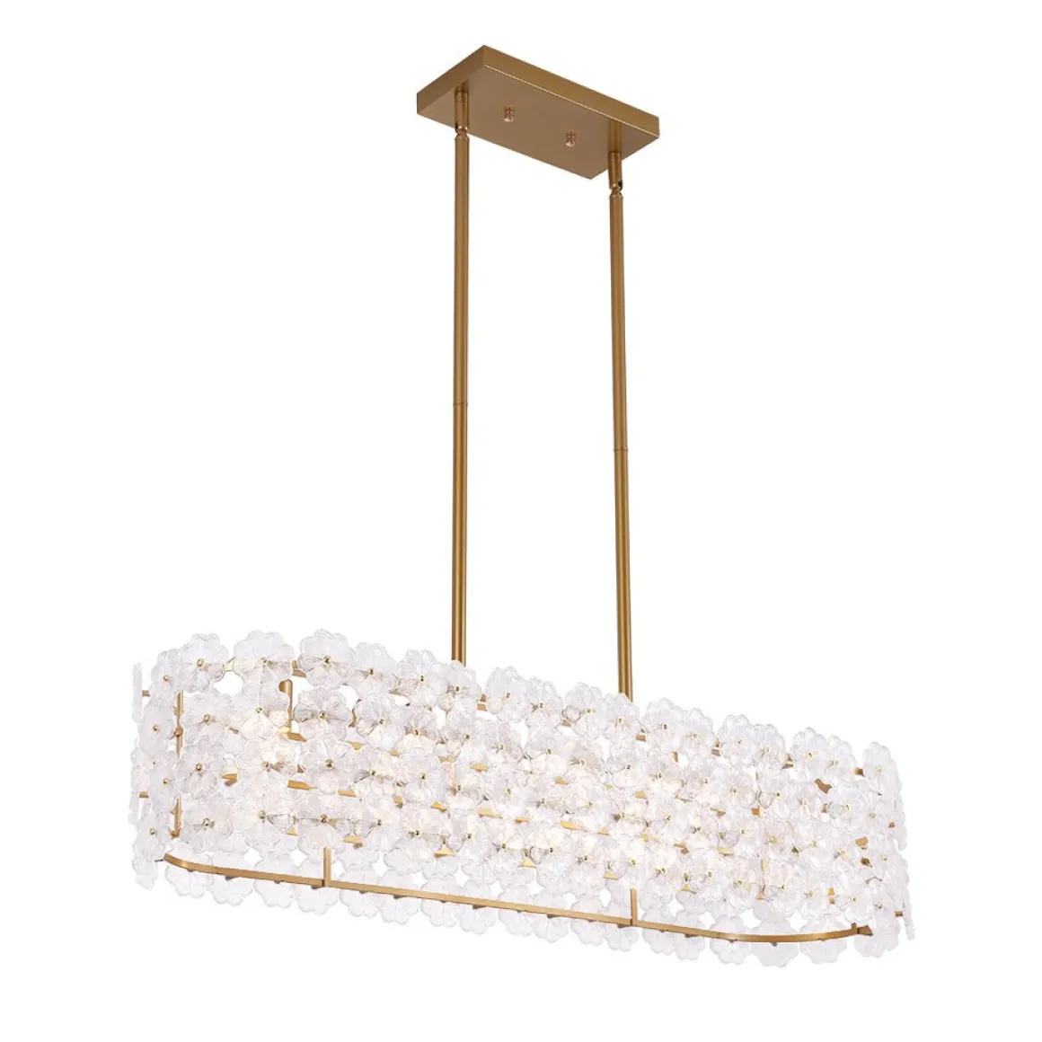 Bloom Art Deco Floral Glass Linear Cage Island Chandelier