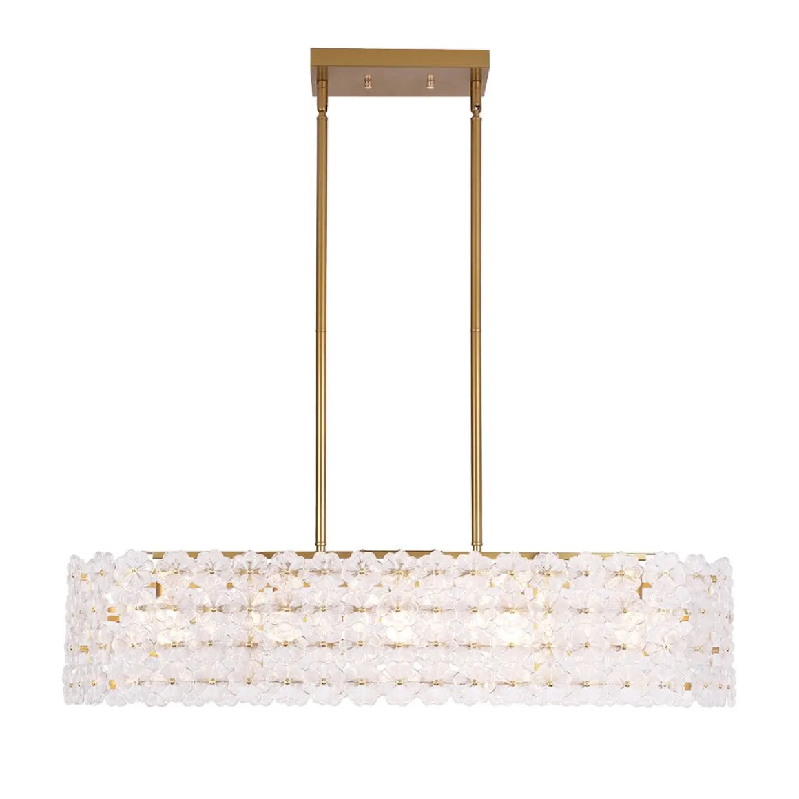Bloom Art Deco Floral Glass Linear Cage Island Chandelier