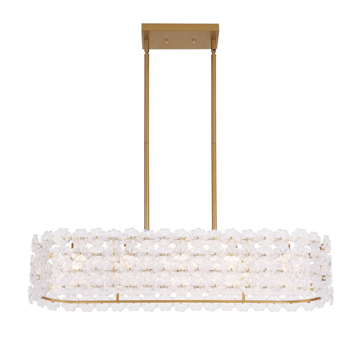 Bloom Art Deco Floral Glass Linear Cage Island Chandelier