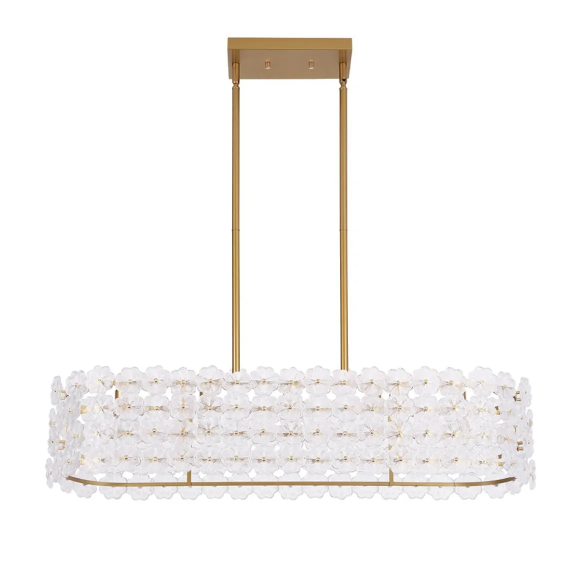 Bloom Art Deco Floral Glass Linear Cage Island Chandelier
