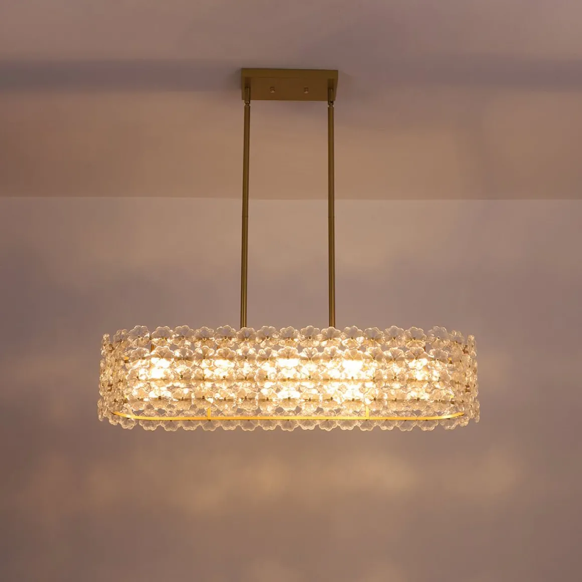 Bloom Art Deco Floral Glass Linear Cage Island Chandelier
