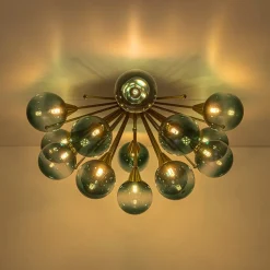 Bloom Blue Glass Bubble Round Sunburst Semi Flush Chandelier