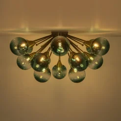 Bloom Blue Glass Bubble Round Sunburst Semi Flush Chandelier