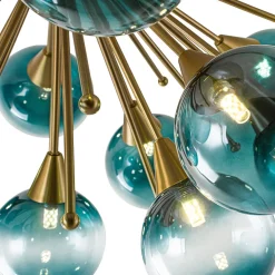 Bloom Blue Glass Bubble Round Sunburst Semi Flush Chandelier