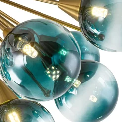 Bloom Blue Glass Bubble Round Sunburst Semi Flush Chandelier