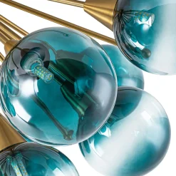 Bloom Blue Glass Bubble Round Sunburst Semi Flush Chandelier