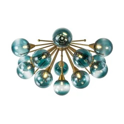 Bloom Blue Glass Bubble Round Sunburst Semi Flush Chandelier