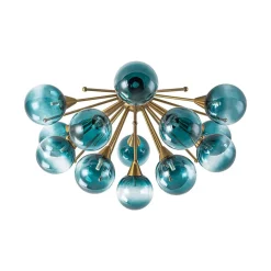 Bloom Blue Glass Bubble Round Sunburst Semi Flush Chandelier