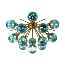Bloom Blue Glass Bubble Round Sunburst Semi Flush Chandelier