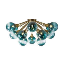 Bloom Blue Glass Bubble Round Sunburst Semi Flush Chandelier