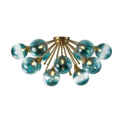 Bloom Blue Glass Bubble Round Sunburst Semi Flush Chandelier