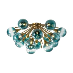 Bloom Blue Glass Bubble Round Sunburst Semi Flush Chandelier