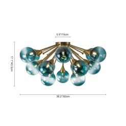 Bloom Blue Glass Bubble Round Sunburst Semi Flush Chandelier
