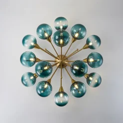 Bloom Blue Glass Bubble Round Sunburst Semi Flush Chandelier