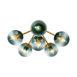 Bloom Brass Blue Glass Bubble Semi Flush Chandelier