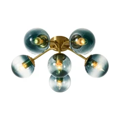 Bloom Brass Blue Glass Bubble Semi Flush Chandelier