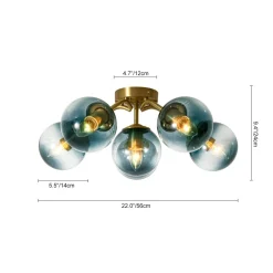 Bloom Brass Blue Glass Bubble Semi Flush Chandelier