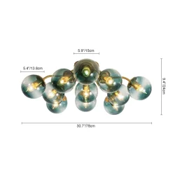 Bloom Brass Blue Glass Bubble Semi Flush Chandelier