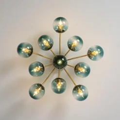 Bloom Brass Blue Glass Bubble Semi Flush Chandelier