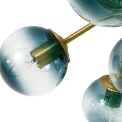 Bloom Brass Blue Glass Bubble Semi Flush Chandelier