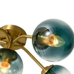 Bloom Brass Blue Glass Bubble Semi Flush Chandelier