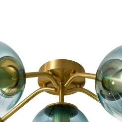 Bloom Brass Blue Glass Bubble Semi Flush Chandelier