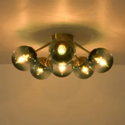 Bloom Brass Blue Glass Bubble Semi Flush Chandelier
