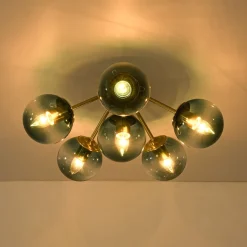 Bloom Brass Blue Glass Bubble Semi Flush Chandelier
