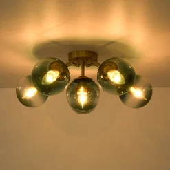 Bloom Brass Blue Glass Bubble Semi Flush Chandelier