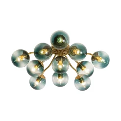 Bloom Brass Blue Glass Bubble Semi Flush Chandelier