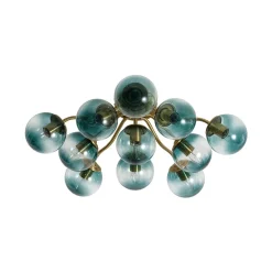 Bloom Brass Blue Glass Bubble Semi Flush Chandelier