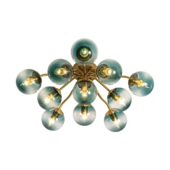 Bloom Brass Blue Glass Bubble Semi Flush Chandelier