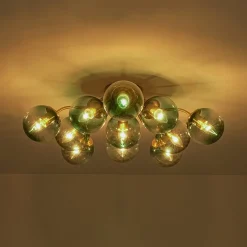 Bloom Brass Blue Glass Bubble Semi Flush Chandelier