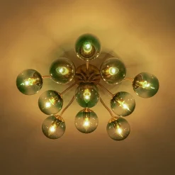 Bloom Brass Blue Glass Bubble Semi Flush Chandelier