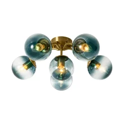 Bloom Brass Blue Glass Bubble Semi Flush Chandelier