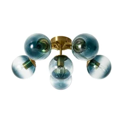 Bloom Brass Blue Glass Bubble Semi Flush Chandelier