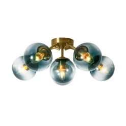 Bloom Brass Blue Glass Bubble Semi Flush Chandelier