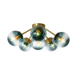 Bloom Brass Blue Glass Bubble Semi Flush Chandelier