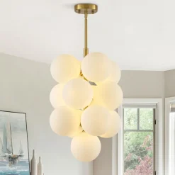 Bloom Brass Cluster Opal Glass Globe Bubble Chandelier