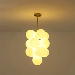 Bloom Brass Cluster Opal Glass Globe Bubble Chandelier
