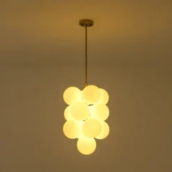 Bloom Brass Cluster Opal Glass Globe Bubble Chandelier