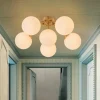 Bloom Brass Frosted Glass Bubble Semi Flush Chandelier