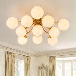 Bloom Brass Frosted Glass Bubble Semi Flush Chandelier